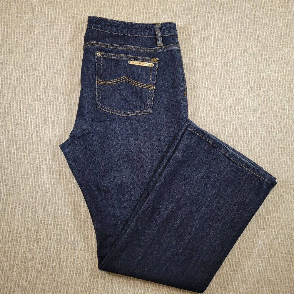 Michael Kors Dark Wash Flare Jeans Women's Size 12P Petite Gold Logo